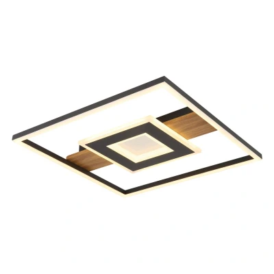 Image of Pikara 38x38cm Integrated LED Semi Flush Ceiling Light Wood Look 2x 3000K