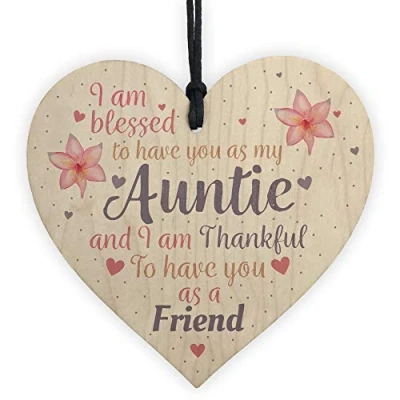 Image of RED OCEAN Handmade Auntie Birthday Gift Wooden Hanging Heart Plaque Keepsake Mothers Day Friendship