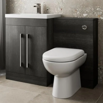 Image of AURORA® 1100mm Combination Vanity Unit Furniture Set, Wash Basin Bathroom Sink, BTW Toilet Pan &amp; Soft Close Seat, Storage Cabinet, Reversible, Charcoal Grey