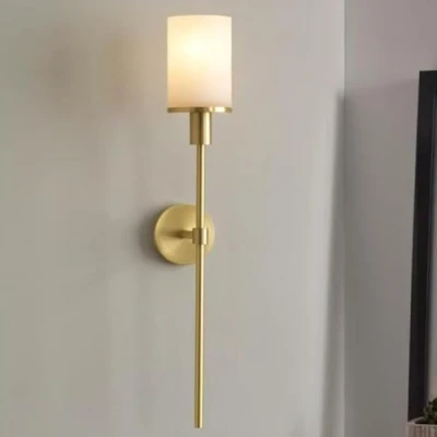 Image of TRIVIDHA Modern Marble Wall Sconce Light Alabaster Lighting Brass Bedroom Fixture E14 Bathroom Vanity Fixtue With Stone Shade For Living Room Hallway Stairs Cafe