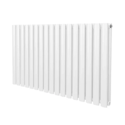 Image of Oval Column Radiator 600mm x 1020mm Modern Designer Double Panel Central Heating Heater Gloss White Carbon Steel Horizontal Kitchen Living Room Bathroom Free Cleaning Brush Fixing Kit &amp; Brackets