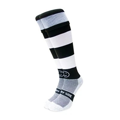 Image of WackySox Black and White Hoop Rugby Socks, Sports Socks for Men Women, Mens Work Perfect Riding, Football, Running, Hockey other Activities