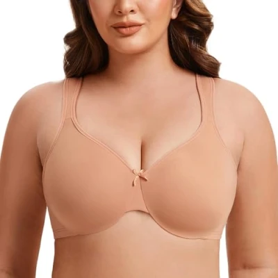 Image of MELENECA Women&#039;s Plus Size Full Coverage Underwire Seamless Non Padded Minimizer Bra Cappuccino 36D