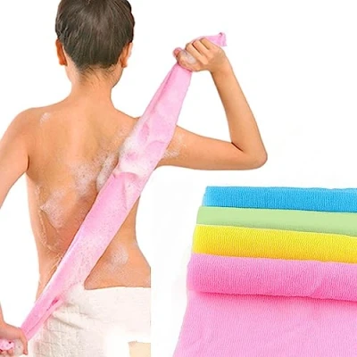 Image of VIKSAUN 4 PCS Multicolour Nylon Japanese Exfoliating Cloth Scrub Bath Towel, Long 90cm, Body Shower Cleaning Sponges Wash Towel (4 pcs)