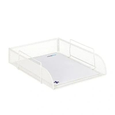 Image of Relaxdays Stackable Document Tray, for DIN A4, Grid Design, Letter Rack The Office, Metal, WXD: 25 x 34 cm, White