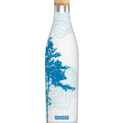 Image of SIGG Insulated Water Bottle Meridian Leakproof Extra Slim BPA Free Plastic Double Walled 18/8 Stainless Steel Bamboo Screw Top White 0.5 L, Sumatra Tree
