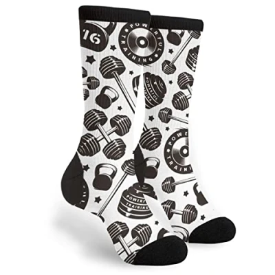 Image of Yilad Cow Milk Socks Novelty Crew Funny Crazy Dress For Men Women, Dumbbel Weightlifting, One Size
