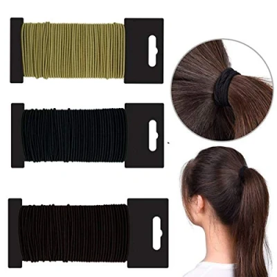 Image of 150 Snag Free Thin Elastic Hair Bands Bobbles Band School Ponytail Black Brown Blonde
