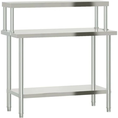 Image of vidaXL Kitchen Work Table with Overshelf 110x55x120 cm Stainless Steel