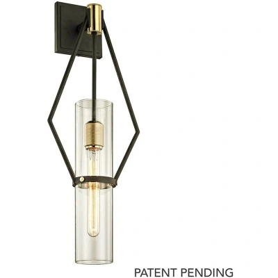 Image of Raef 1 Light Wall Sconce Textured Bronze Brushed Brass, Glass