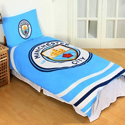 Image of MANCHESTER CITY FC Official Reversible Pulse Single Duvet Set (Single) (Sky Blue/White)