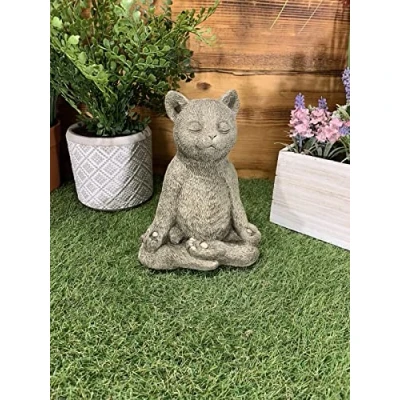 Image of STONE GARDEN MEDITATING YOGA CAT KITTEN CUTE DETAILED ORNAMENT GIFT