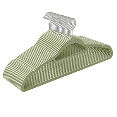 Image of SONGMICS Velvet Hangers, Set of 20 Clothes Coat Non Slip, with Tie Bar and 360 Swivel Hook, Space Saving, 0.6 cm Thick, 43.5 Long, for Dresses Trousers, Pale Green CRF020GR20