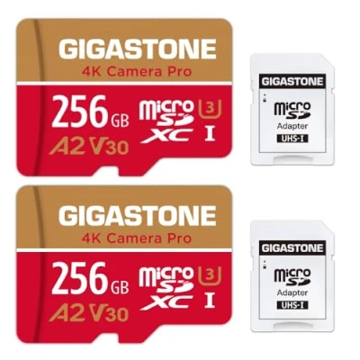 Image of [5 Years Free Data Recovery] Gigastone 256GB Memory Card 2 Pack 4K Pro Camera Compatible with GoPro Switch, Speed 100MB/s. A2 U3 V30 Micro SDXC SD Adapter.