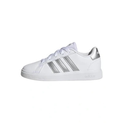 Image of adidas Grand Court Lifestyle Tennis Lace Up Shoes, White/Matte Silver/Matte Silver, 2 UK