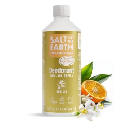 Image of Salt of the Earth Natural Deodorant Roll On Refill by Earth, Neroli &amp; Orange Blossom Vegan, Long Lasting Protection, Leaping Bunny Approved, Made in UK 525ml