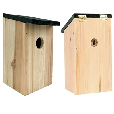 Image of 2 x WOODEN WOOD NESTING NEST BOXES BIRD HOUSE SMALL BIRDS BLUE TIT ROBIN SPARROW