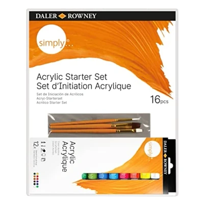 Image of Daler Rowney Simply 12ml Acrylic Paint Set, 16 Piece Starter Assorted Colours, Ideal for Entry Level Artists &amp; Hobbyists