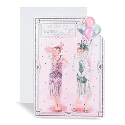 Image of Art Deco Lady Wonderful Mum Glittered Birthday Card with Decoupage Detail