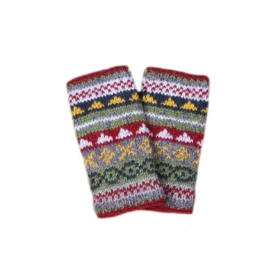 Image of Pachamama Women Wool Hand Warmers Fleece Lined Handknitted Fairisle Pattern Multicoloured One Size Handmade Extra Warm Fair Trade (Rust, Size)
