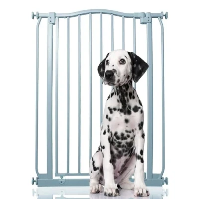 Image of Bettacare Extra Tall Curved Top Dog Gate, 71cm 80cm, Matt Grey, 100cm in Height, Pressure Fit Pet Gate for and Puppy, Barrier, Easy Installation