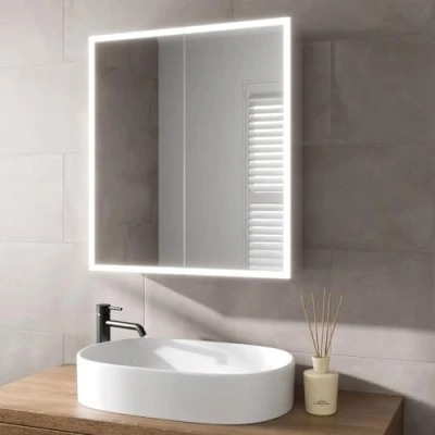 Image of Artis® 600 x 700mm Bathroom Mirror Cabinet LED Lights Wall Mounted Shaver Demister Illuminated Mirrors for Bathrooms, Mains Powered, Motion Sensor