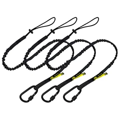 Image of BearTOOLS Long Reach Extended Tool Safety Lanyard Fall Protection Aluminium Screw Lock Twin Locking Attachments Ultra Sturdy (Black 3PK)