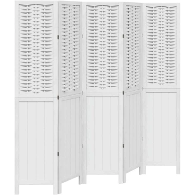 Image of vidaXL Room Divider 5 Panels White Solid Wood Paulownia