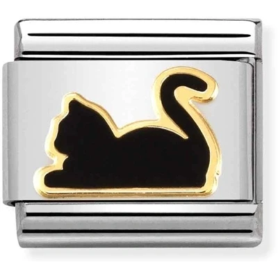 Image of Nomination Classic Gold and Enamel Black Cat Lying Down Animals Charms