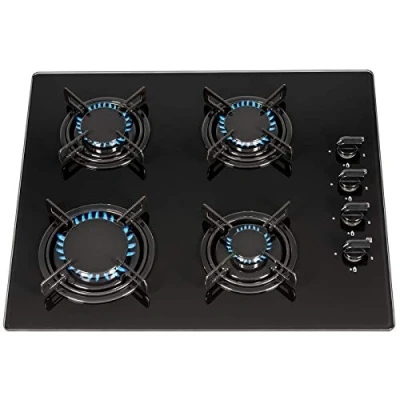 Image of SIA GHG612BL 60cm Black 4 Burner Gas On Glass Hob With Enamel Pan Stands &amp; FFD