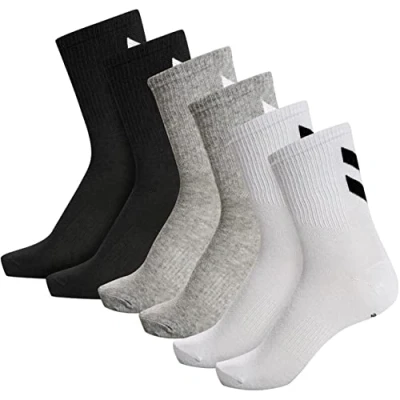 Image of Hummel Chevron Socks 6 PACK Unisex Sports socks, Size: 11/12.5, White/black/grey melange