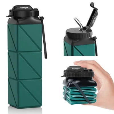 Image of Popdigito Collapsible Water Bottles,Food Grade BPA Free Silicone Foldable Bottle,20.6oz Lightweight Bottles,Upgrade Leakproof Lid,Reusable Expandable Bottles for Travel Gym Camping Hiking