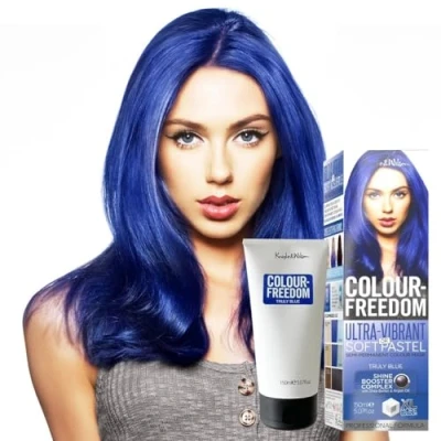 Image of Knight &amp; Wilson Colour Freedom 150ml Truly Blue Semi Permanent Hair Ultra Vibrant Vegan Friendly Mask with Shine Booster Complex Ammonia Free Lasts Up To 6 10 Washes