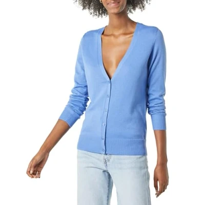 Image of Amazon Essentials Women&#039;s Lightweight V Neck Cardigan Jumper (Available in Plus Size), Blue, XXL