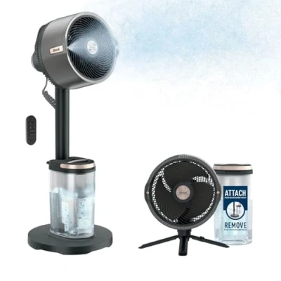Image of Shark FlexBreeze Pro Mist Cordless Indoor &amp; Outdoor Fan with Misting System, 20m Cooling Reach, 24hr Runtime, Pedestal Table Fan, 5 Speeds, Quiet, Remote Control, Charcoal Grey FA300UK