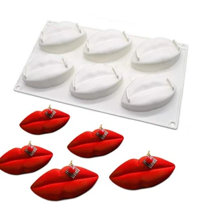Image of Uenmay Chocolate molds Silicone for Baking moldes de silicona para reposteria Ghost Mold Candle Moulds 6 Hole Lip Shape, White