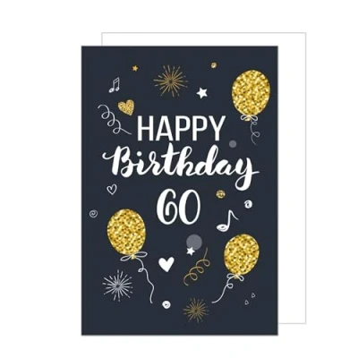 Image of Edition Seidel Premium XXL Maxi 60th Birthday Card with Envelope Format DIN A4 Greeting Billet Happy Man Woman Balloons Black Gold (A4 GZ346 60)