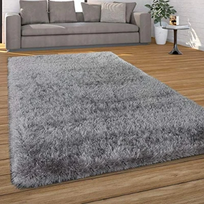 Image of Paco Home Fluffy Rug Shaggy For Living Room &amp; Bedroom, Super Soft and Shimmering, Size:160x230 cm, Colour:Grey