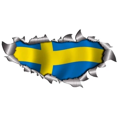 Image of Small Single Flag Of Sweden Metal Rip Open Sticker