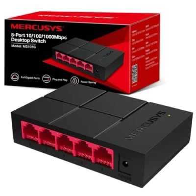 Image of MERCUSYS 5 Port 10/100/1000Mbps Desktop Ethernet Switch/Hub, Splitter, Saves power by up to 82%, Plug &amp; Play, no configuration required (MS105G)