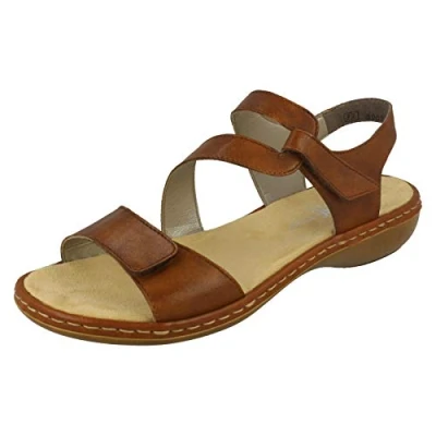 Image of Rieker 659C7 24 Women&#039;s Hook &amp; Loop Strap Fasten Sandl Sandals (Brown, UK 4)