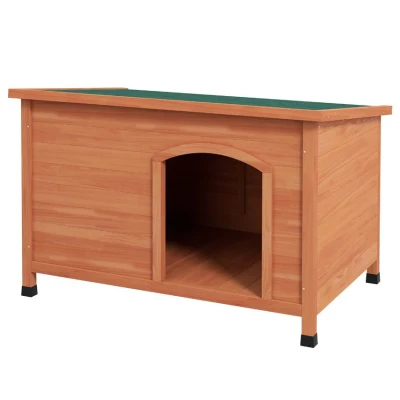 Image of PawHut Wooden Dog Kennel Outdoor Pet House Elevated with Removable Floor, Openable Roof, for Large Dogs, 100 x 65.5 68cm Natural Wood Tone