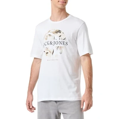Image of JACK &amp; JONES Men&#039;s Jjfloor Tee Ss Crew Neck T Shirt, Cloud Dancer, S
