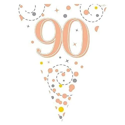 Image of Party Bunting Sparkling Fizz 90 White &amp; Rose Gold Holographic 11 flags 3.9m