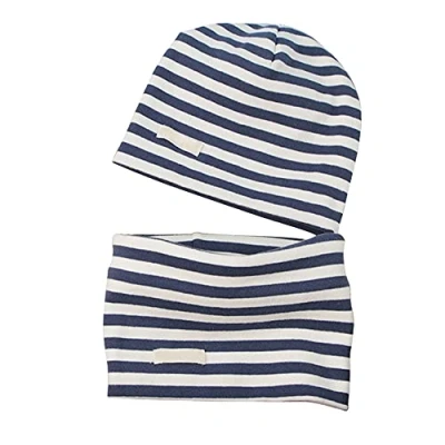 Image of LACOFIA Baby Boys Beanie Hat and Collar Scarf Set Kids Super Soft Cotton Cap Infant Knit Hats Bandana Scarves 2 Pack Navyblue Stripe 3 7 Years L