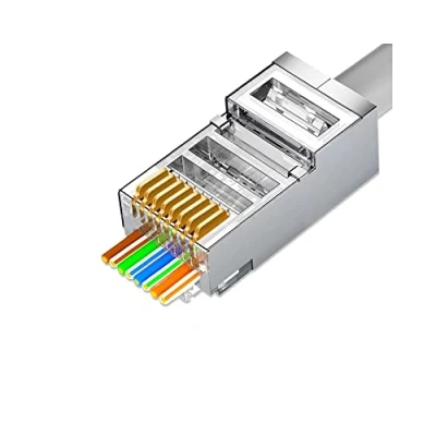 Image of VIVOCH 50 Pcs Cat6 RJ45 Pass Through Connectors, Plugs, Metal Shielded Ends FTP 8P8C Modular Network Plug Connector