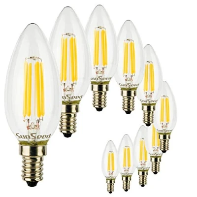 Image of SUNSEED 10 X E14 6W (Equivalent to 60W) Sapphire Filament LED Candle Light Bulb C35 Warm White 2700K