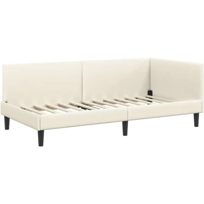 Image of vidaXL Corner Bed Frame Cream 90 x 190 cm Velvet and Engineered wood