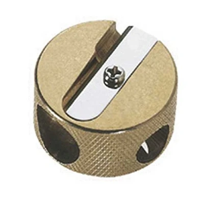 Image of Solid Brass Pencil Sharpener Round Circular Double Barrel Heavy Duty 5113 (Dual Hole Style)