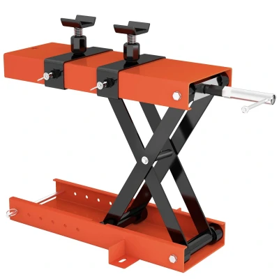 Image of HOMCOM 500 kg Motorcycle Scissor Lift Jack, Heavy Duty Steel Adjustable Motorbike Lifting Hoist Stand with Safety Pin, Foldable Lifter for Dirt Bike Repair Maintenance, 45x15 cm Large Platform, Orange